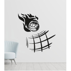 Adesivo murale con pallavolo e fiamme – Decorazione con effetto rete a tema sportivo