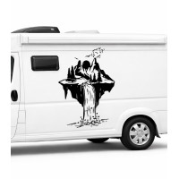 Autocollant de caravane avec vue sur une cascade et une île flottante