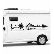 Adventure Caravan Sticker with a View of the Moon, Sun and Mountains (Text Option)