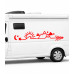 Strip-style arrow caravan sticker featuring a view of the moon, sun and mountains Strip-style arrow caravan sticker featuring a view of the moon, sun and mountains