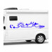 Strip-style arrow caravan sticker featuring a view of the moon, sun and mountains Strip-style arrow caravan sticker featuring a view of the moon, sun and mountains