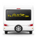 Strip-style arrow caravan sticker featuring a view of the moon, sun and mountains Strip-style arrow caravan sticker featuring a view of the moon, sun and mountains
