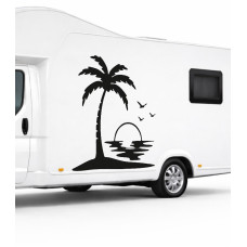 Palm Tree and Sunset Camp, Caravan Sticker