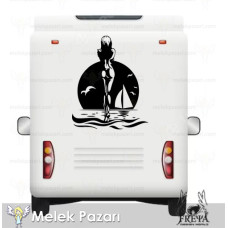 Woman on a Sailing Boat, Sunset, Seascape, Caravan Sticker