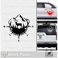 Deer, Mountain and Compass Off-Road Campervan Sticker. Deer, Mountain and Compass Off-Road Campervan Sticker.