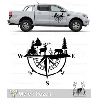 Deer, Bear and Compass Car Sticker, Compass Campervan Sticker. Bear and Deer Campervan Decal
