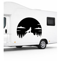 Campingplatz-Aufkleber „Vollmond und heulender Wolf“ für Wohnwagen
