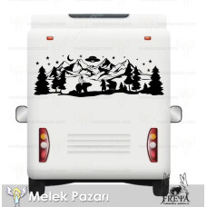 Astronaut and Bears Nature Scene Caravan Sticker
