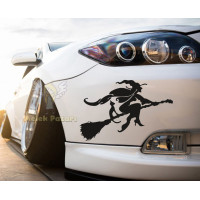 Cat and Witch with a Broomstick Car and Wall Stickers