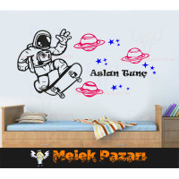 Pegatina de pared espacial de astronauta, planetas y estrellas