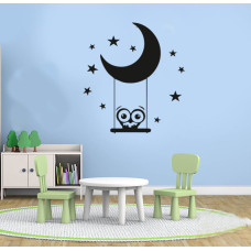 Sticker mural hibou se balançant sur la lune pour chambre d’enfant Sticker mural hibou se balançant sur la lune pour chambre d’enfant