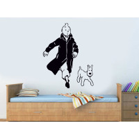 Pegatina de pared para dormitorio infantil de Tintín y su perro