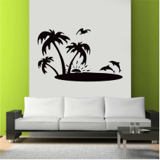 Dolphins, Island and Sunset Wall Sticker